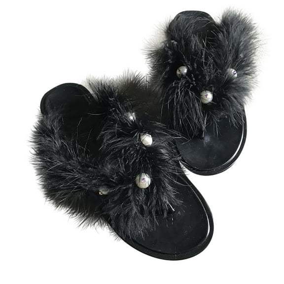 JeashCHAT Slip On Slide Sandals for Women Women's Summer Flip Flops Flashing Diamond Jelly Flip-Flops Shoes Flat Slippers (Black)