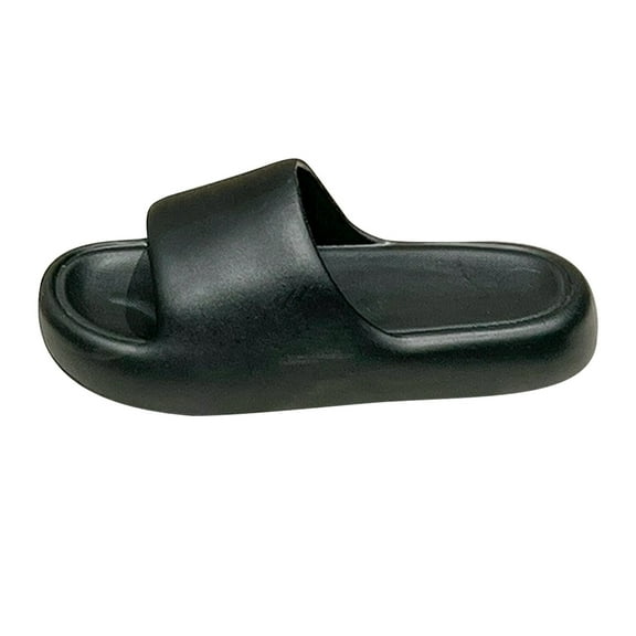 JeashCHAT Slip On Slide Sandals for Women and Men Solid Color Slippers Super Soft Breathable Anti-Slip Bedroom Home Slippers (Black)