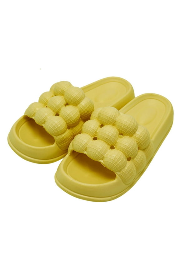 Slip On Slide Sandals for Women Lychee Bubble Slippers Women's Spring New Style Indoor Couple's Thick Sole Feet Feel Cool Slippers Wear Outside (Yellow)