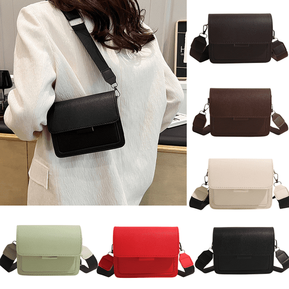 JeashCHAT Small Crossbody Bag for Women, Leather Square Shoulder Bag with Adjustable Wide Strap, Trendy Ladies Solid Color Purse for Everyday Casual, Gifts for Women, Black