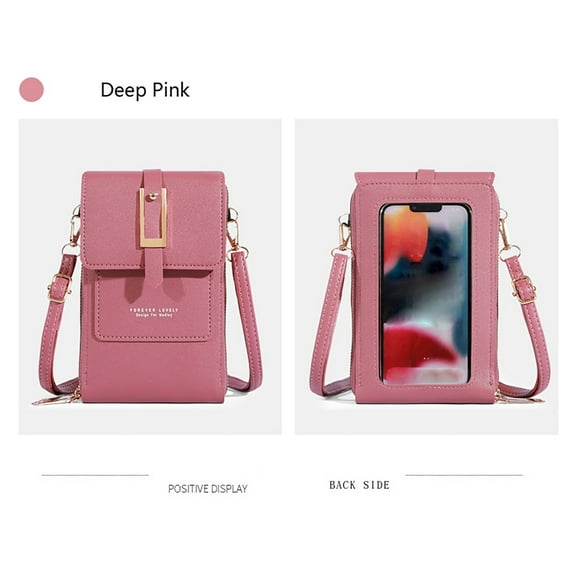 JeashCHAT Small Crossbody Cell Phone Bag for Women, Mini Crossbody Bag Shoulder Handbag Purse with Credit Card Slots, Adjustable Strap, Clear Touch Screen, Hot Pink