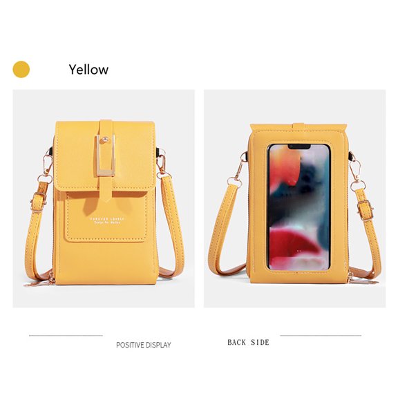 JeashCHAT Small Crossbody Cell Phone Bag for Women, Mini Crossbody Bag Shoulder Handbag Purse with Credit Card Slots, Adjustable Strap, Clear Touch Screen, Yellow