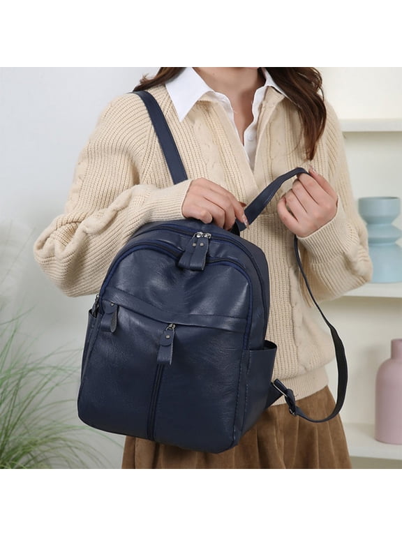 Small Leather Backpack for Women, Fashion Backpack Handbag, Mini Backpack Purse Ladies Shoulder Bag Travel Bag, Blue