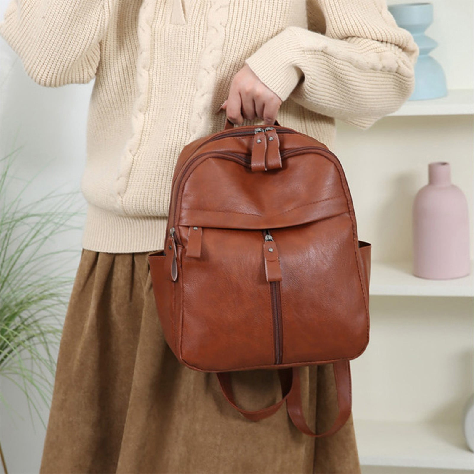 backpack pocket book leather Women's Vintage Brown Purse Height x 12 in color:Chestnut Brown with Gunmetal Backpack & Lunchbox Bundle Colour:Blue Smoke