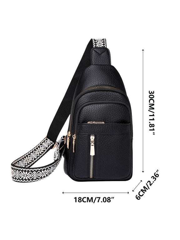 Small Sling Bag for Women, Leather Crossbody Bags, Chest Bag for Travel, Outdoor Travel Lightweight Sling Backpack Crossbody Purse with Guitar Strap