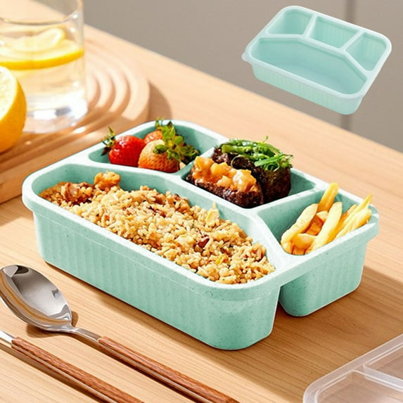 JeashCHAT Snack Containers, 4 Compartment Snack Box Bento Snack Containers, Divided Food Storage Containers, Wheat Straw Meal Prep Lunch Box with Lid for Travel Work Picnic, Green
