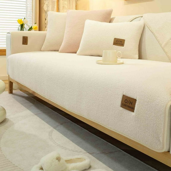 JeashCHAT Sofa Slipcover Chenille Couch Cover Non Slip Furniture Protector Washable Sofa Cover Home Decor Couch Cover for Kids Pets Dogs Cats, White