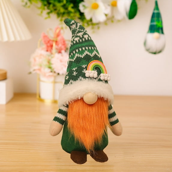 JeashCHAT St. Patrick's Day Holiday Gnome Green Hat Plush Doll Decorations Irish Shamrocks Clover Gnomes Ornaments Gifts for Men/Women
