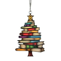 JeashCHAT Stacked Books Christmas Tree Ornaments Gift for Book Lovers Acrylic Stack Colorful Books Hanging Ornament Christmas Tree Decoration, 3.15"