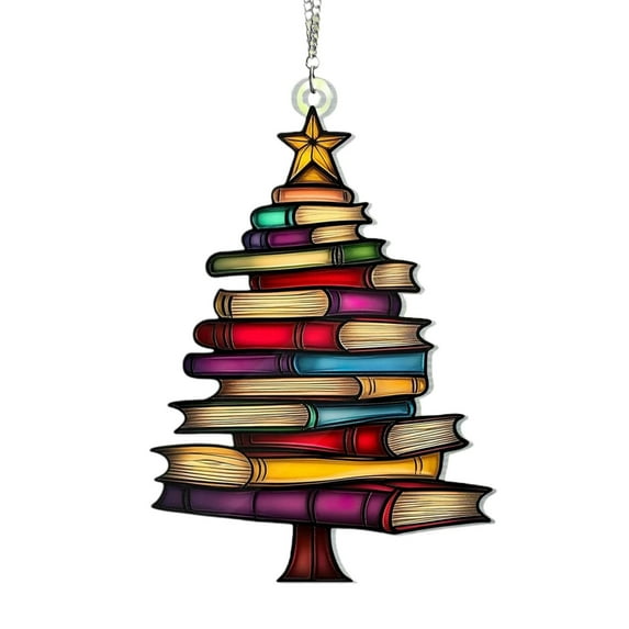 JeashCHAT Stacked Books Christmas Tree Ornaments Gift for Book Lovers Acrylic Stack Colorful Books Hanging Ornament Christmas Tree Decoration, 3.15"