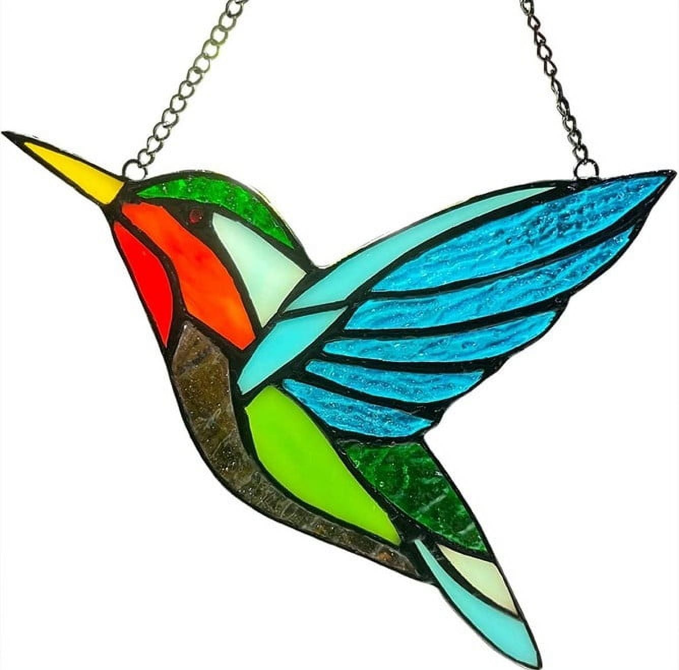 JeashCHAT Stained Glass Bird Window Panel Hanging, Bird Suncatcher for