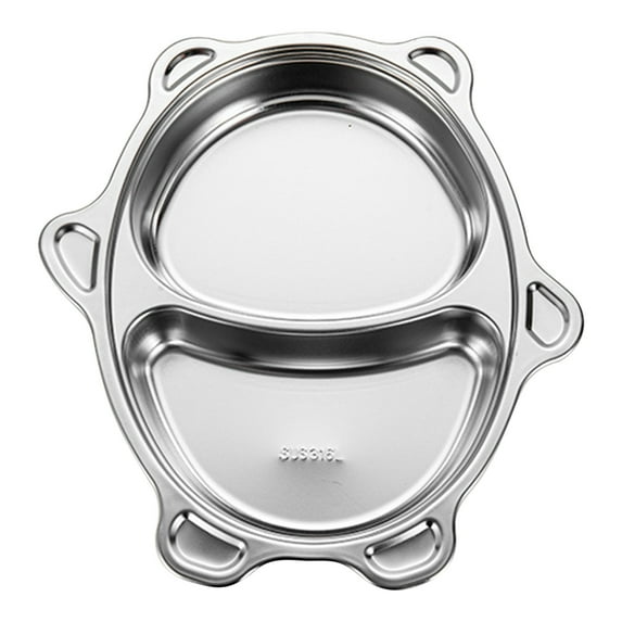JeashCHAT Stainless Steel Divided Dinner Plates, Kids Toddlers Babies Tray, 2 Compartments Plates, Cute Animal Shape Metal Dinner Dishes Plates Fruit Plate Snack Plate Party Supplies