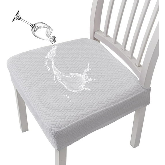 JeashCHAT Stretch Seat Covers for Dining Room Chairs, Removable Washable Kitchen Dining Chair Covers, Waterproof Chair Seat Slipcovers Protector, White