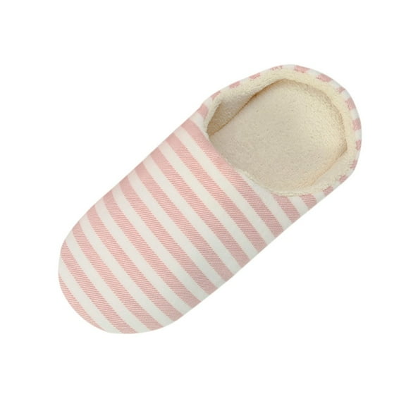 JeashCHAT Stripe Fuzzy Slippers for Women Men, Soft Plush Comfy Slip On House Slippers Warm Soft Soled Indoor Floor Cotton Slipper for Home Hotel Bedroom