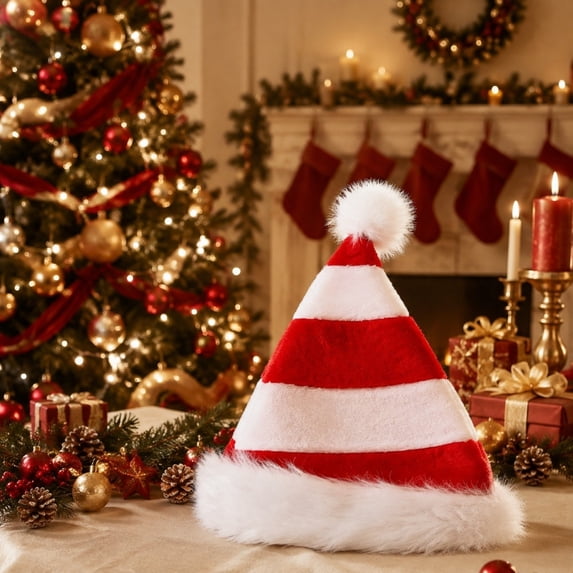 JeashCHAT Striped Christmas Hat, Santa Hat for Kids Adults, Unisex Soft Plush Xmas Hat, New Year Party Hat, Santa Claus Hat for Christmas Holiday Headwear Costume Accessories Gifts, 11.8"x15.75"