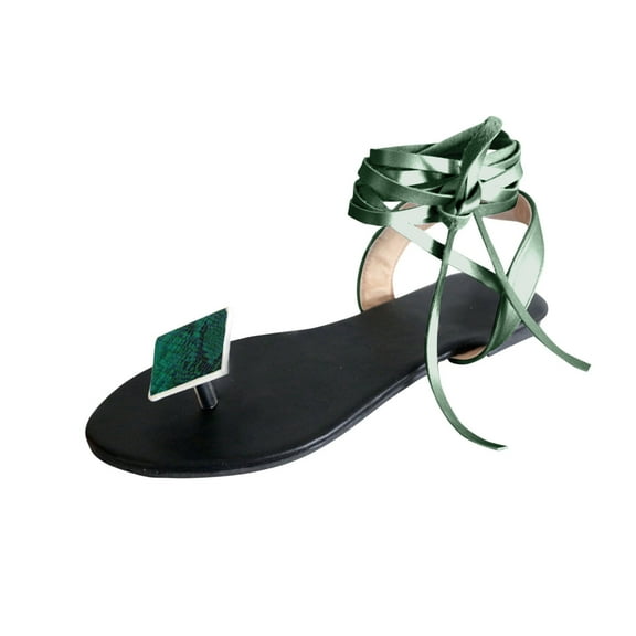 JeashCHAT Stylish Sandals Women Lace Up Clip Toe Flat Sandals Open Toe Wrap Ankle Strap Beach Sandals for Summer Vacation Travel