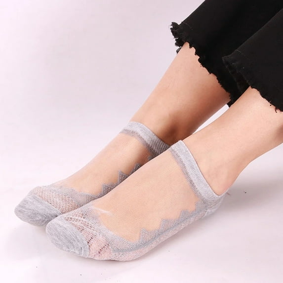 JeashCHAT Summer Women Ladies Sheer Silky Glitter Transparent Short Stockings Ankle Socks