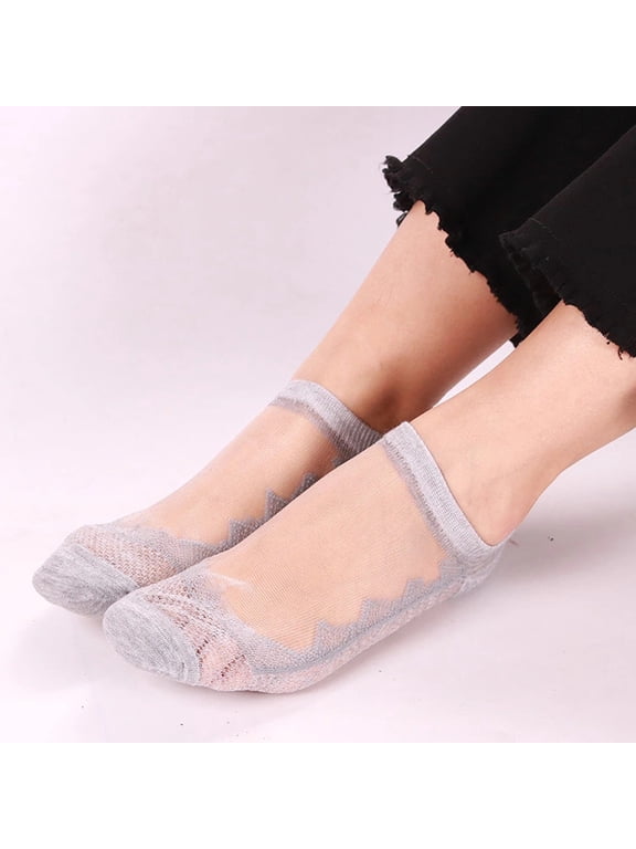 Summer Women Ladies Sheer Silky Glitter Transparent Short Stockings Ankle Socks