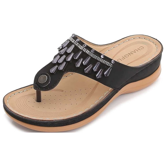 JeashCHAT Summer Women Sandals Flip Flops Slide Sandals T-Strap Wedge Sandals Comfortable Casual Beach Sandals