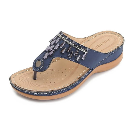 JeashCHAT Summer Women Sandals Flip Flops Slide Sandals T-Strap Wedge Sandals Comfortable Casual Beach Sandals Clearance