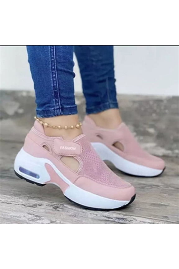 Summer Women's Sport Shoes Close Toe Mesh Hollow Out Breathable Hiking Outdoor Athletic Casual Lightweight Walking Sandals Platform Sneakers (Pink)