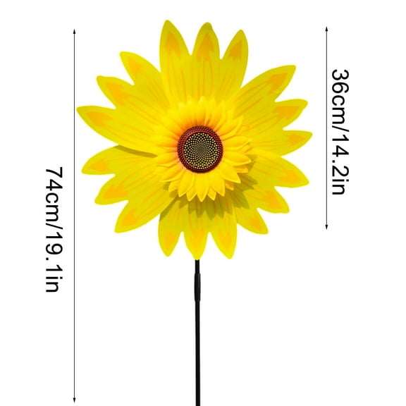 JeashCHAT Sunflower Pinwheel Wind Spinner with Stake Lawn Pinwheel Windmill for Outdoor Garden Yard Party Decoration, 14" x 19", Yellow