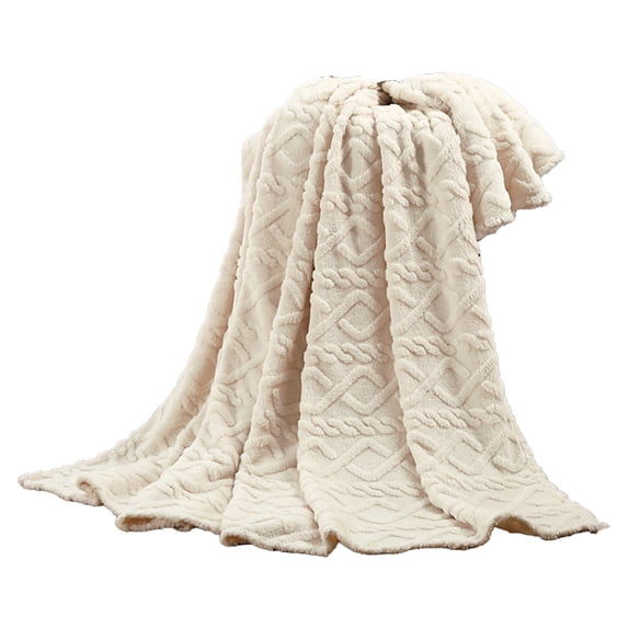 JeashCHAT Throw Blanket , Super Soft Cozy Warm Reversible Textured Blanket for Couch, Sofa, Bed - Solid Plush Fleece Blanket for Travel Camping Home Dorm Room (Beige)
