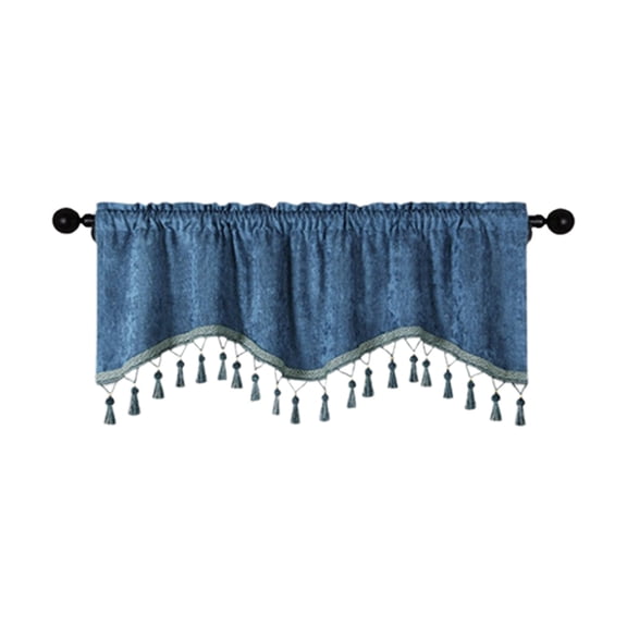 JeashCHAT Trim Tassel Kitchen Curtain Valance, Fringed Valance and Swag for Kitchen Bathroom Living Room Window Decor, Rod Pocket Short Curtain, 59" x 16", Light Blue