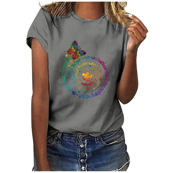 JeashCHAT Tshirts Shirts for Women Graphic Women Casual Letter Printing Short Sleeves O-Neck Loose T-Shirt Blouse Tops