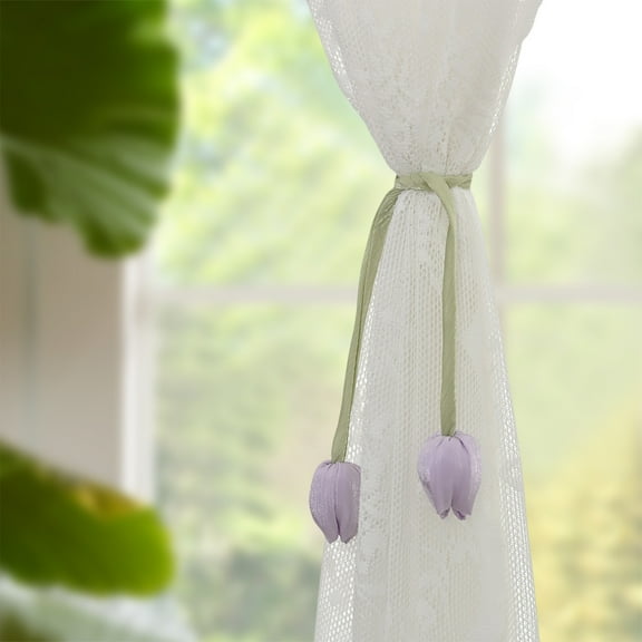 JeashCHAT Tulips Curtain Tiebacks, Spring Decorative Curtain Holdbacks Rope with Tulip Flowers, Home Office Outdoor Curtain Tie Backs Drapes Fasteners Floral Rope, Purple