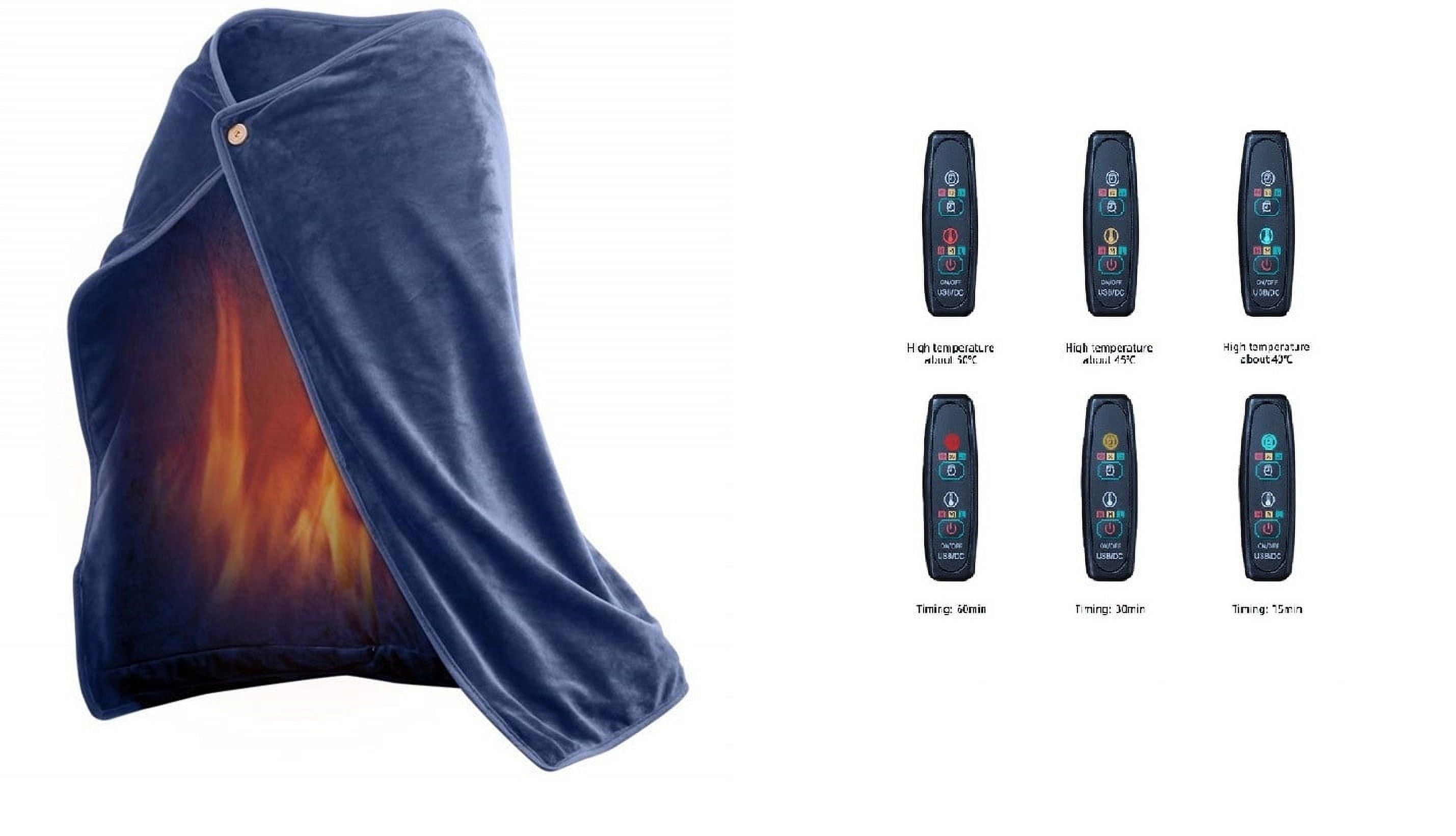JeashCHAT USB Heated Blanket Shawl, Cordless Electric Blanket, Super Cozy Soft Wearable Shawl for Winter, Flannel Warm Blanket for Travel Home Car Office Chair, 39x28in, Navy