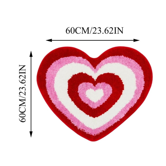 JeashCHAT Valentine's Day Bathroom Rug Love Shaped Shower Mat Heart Bath Mat Floor Mat Doormat Non-Slip Water Absorbent Machine Washable, 24"x24"
