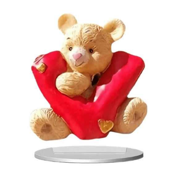 JeashCHAT Valentine's Day Bear Sign Tabletop Ornaments with Base, 2D Flat Acrylic Bear Table Centerpieces Valentine's Day Decorations Gifts Wedding Party Table Decor