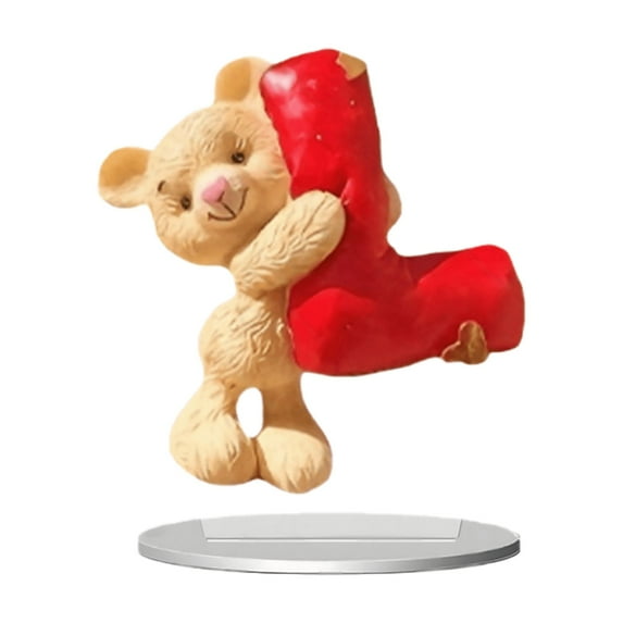 JeashCHAT Valentine's Day Bear Sign Tabletop Ornaments with Base, 2D Flat Acrylic Bear Table Centerpieces Valentine's Day Decorations Gifts Wedding Party Table Decor
