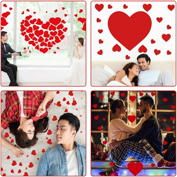 JeashCHAT Valentine's Day Heart Wall Decals Floor Decals Stickers Mixed Size Heart Window Stickers Heart Decorative Decals for Valentines Party Wedding Anniversary Decor