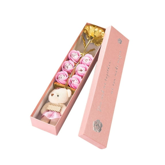 JeashCHAT Valentines Day Gifts for Her, Valentines Rose Flowers Cute Bear Gift Box Set Birthday Gifts for Women, Valentines Day Gifts for Wife Girlfriend Pink