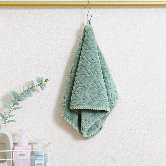 JeashCHAT Velvet Hand Towel Face Towel for Bathroom, Soft Absorbent Quick Dry Towels for Adult Daily Use at Home, Strip Patterned Bath Towel, 29.5"x13.8", Green
