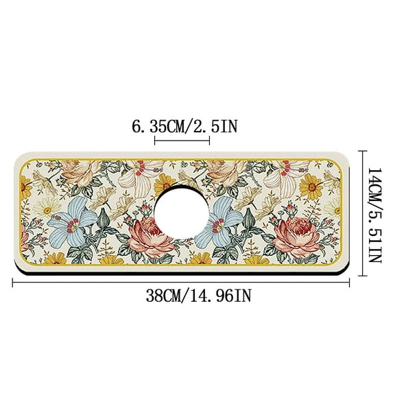 JeashCHAT Vintage Floral Kitchen Sink Splash Guard for Around Faucet, Super Absorbent Fast Drying Faucet Draining Mat for Kitchen Bathroom Counter, Diatom Mud Non-Slip Drip Catcher