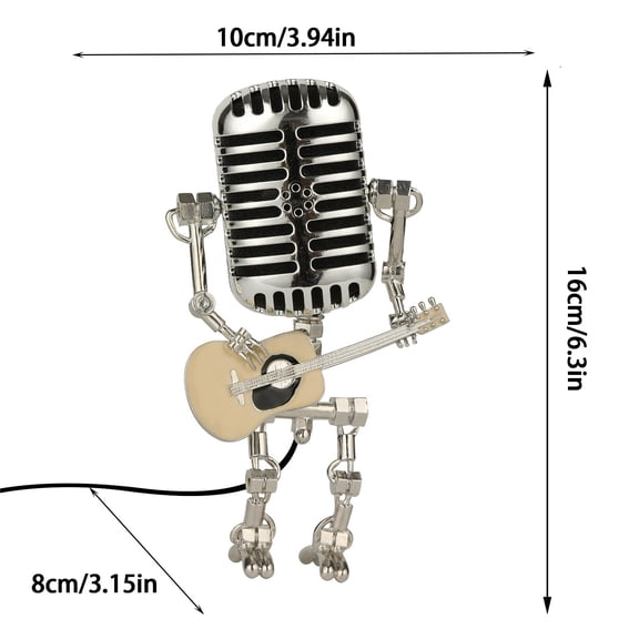 JeashCHAT Vintage Microphone Guitar Robot Table Lamp, Cool Cute Retro Metal Mini Size Night Light Table Lamp Adjustable Brightness for Bedroom Desktop Home Decor