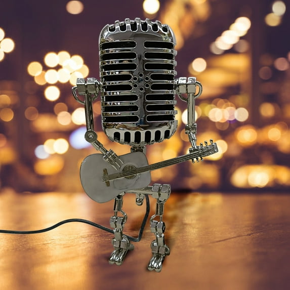 JeashCHAT Vintage Microphone Robot Table Lamp Home Desktop Decoration