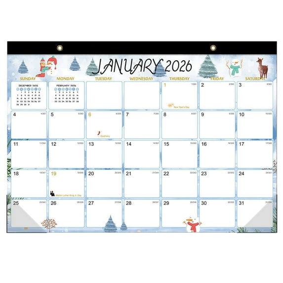 JeashCHAT Wall Calendar 2026-2027, Snowman Pattern 18-Month Calendar from January 2026 to June 2027, 16.9"x12" Monthly Calendar with Multiple Holidays for Planning and Organization