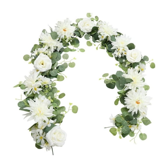 JeashCHAT Wedding Artificial Flowers Garland, 70.87inch Artificial Vines Silk Flower Garland with Green Leaves for Home Garden Outdoor Wedding Arch Floral Decor, White