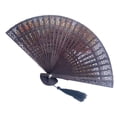 thumbnail image 1 of JeashCHAT Wedding Hand Fragrant Party Carved Bamboo Folding Fan Wooden, 1 of 2