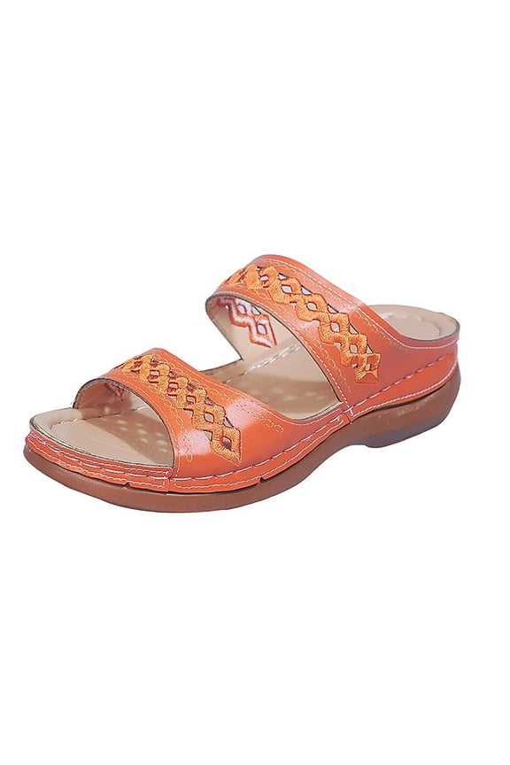Wedge Sandals for Women Wide Width Womens Orthopedic Sandals Two Band Strap Slide Sandals Arch Support Slides (Orange)