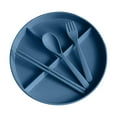 thumbnail image 1 of JeashCHAT Wheat Straw Dinnerware Set, Plastic Divided Plate with Chopsticks, Spoon, Fork - Lightweight Reusable Dinner Plates Dishes for Kitchen Camping, Party Supplies, Dark Blue, 1 of 5