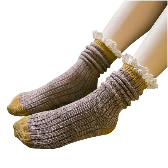 JeashCHAT Winter Women Socks Middle Tube Forestry Mori Lace Stocking