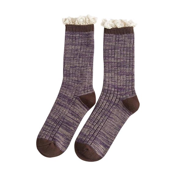 JeashCHAT Winter Women Socks Middle Tube Forestry Mori Lace Stocking