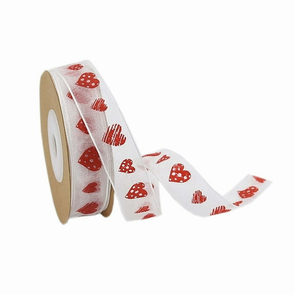 JeashCHAT Wired Ribbon with Love Heart Print Yarn Silk Gift Wrapping Rope for Valentine's Day Gift Wrapping, Wedding Home Decor, DIY Crafts