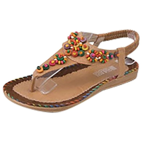 JeashCHAT Women Bohemian Sandals Flat Sandals Dressy T-Strap Thong Sandals Arch Support Sandals Sparkling Bridal Bridesmaid Sandals