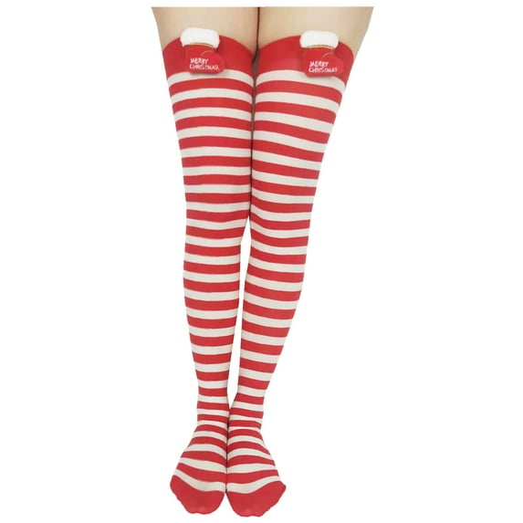 JeashCHAT Women Christmas Long Tube Knee Socks Striped Garter Cute Accessories Christmas Party